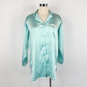Vintage Victorias Secret Satin Sleep Shirt Womens Size XS Mint Blue Y2K 90s
